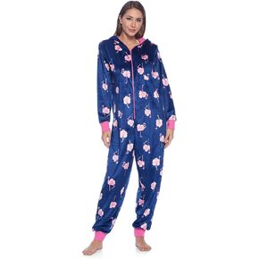Ashford & Brooks Women's Fleece Hooded One Piece Pajama Union Jumpsuit
