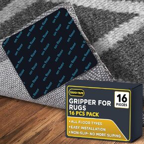 [16 Pack] Rug Gripper Pads, Double Sided Anti-Slip Rug Gripper for Hardwood Floors - Secure and Safe Flooring Solution with Non-Slip Rug Pads and Carpet Tape for Area Rugs