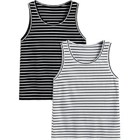 Milumia Men's 2 Pack Striped Tank Top Sleeveless Round Neck Casual Tops
