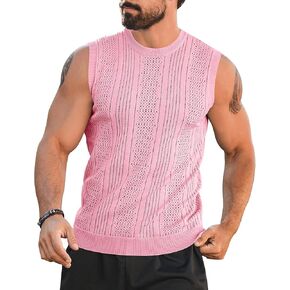 Babioboa Men's Knitted Tank Tops Casual Hollow Out Sleeveless T Shirts Beach Cut Off Summer Boho Tee