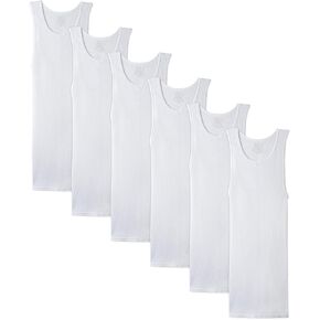 Men's 100% Cotton 6 Pack Classic Rib Tank Top A-Shirts (White, X-Large)