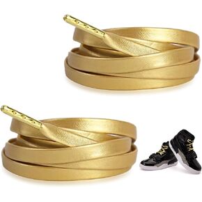 A Pair of Gold Shoe Laces for Sneakers Flat PU Leather Shoelaces for Women Men Metallic Fancy Laces for Shoes Boots and Casual Wear Stylish Replacement Shoe Lace Accessory