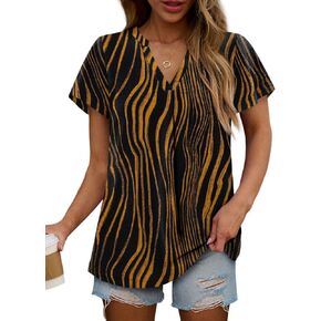 KISSMODA Womens Summer Tops Puff Sleeves Short Sleeve Shirts Business Casual Blouses Cute Fitted Outfits V Neck Clothes