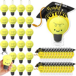 24 Sets End of School Year Gifts Light Bulb Plush Keychains with Stress Balls with Inspirational Cards Graduation Gifts for Classroom Prizes Graduation Party Favors