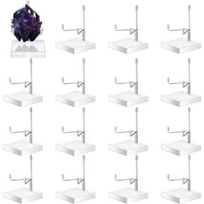 16 Pcs Adjustable Metal Arm Display Stand Silver Display Easel Holder with Acrylic Base Rock Stand for Picture Decorative Book Coral Geodes Mineral Agate Collection
