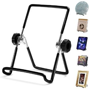 Plate Stands for Display and Book Stand,Adjustable Portable Holder Stand, Magazine Rack, iPad Stand,2Pack 7Inch Metal White Frame Holder for Picture, Decorative Plate, Cookbook, Photo Easels（Black）