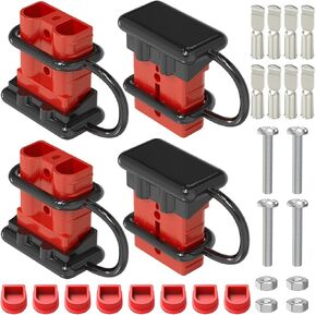 4pcs Red Battery Quick Connect/Disconnect Connector Kit, 50Amp Battery Connector for 6/8/10/12 Gauge Cables, Cable Connector Plug with Protective Caps