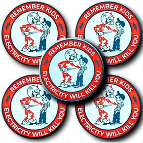 Remember Kids Electricity Will Kill You Warning Stickers, 3 inches, 5 Pack