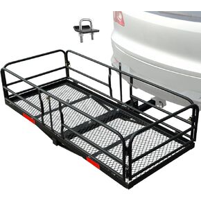 Hitch Mount Cargo Carrier Basket High Side - 60" x 24" x 14" Universal Cargo Rack - Heavy Duty Car Luggage Storage Holder with Cargo Net, Strapes, Locked and Waterproof Bag for SUV, Pick Up Trucks