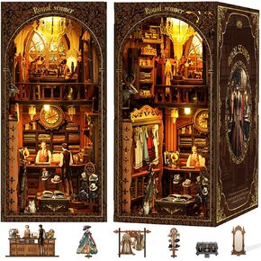 isseve Book Nook Kit ، DIY 3D Wooden Puzzle Bockends للبالغين ، ديكور رف الكتب المصغرة الصغيرة مع غطاء LED والغبار ، هدايا لمحبيات الحرف في سن المراهقة (Royal Seamer)