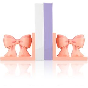 2 Pcs Pink Bow Bookends Coquette Home Decor Cute Sculpture Book Ends Resin Pink Bookends Shelves Bow Nursery Decoration for Bedroom Home Office Nursery Decor Birthday Gift
