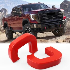 2pcs خطاف السحب يغطي مناسبة لـ GMC Sierra 1500 2019-2024 ، غطاء السطح الأمامي الرأسي المخصص لغطاء عقبة لعام 2019-2024 GMC Sierra 1500 (Red)