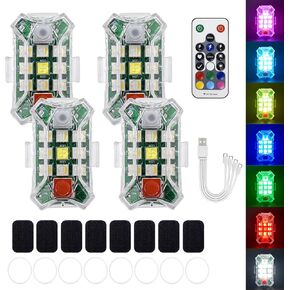 4PCS Upgraded Wireless LED Strobe Light with Remote Control, USB Rechargeable Emergency Warning Lights, Waterproof High Brightness Led Lights for Car Drone Truck Motorcycle Aircraft Bike