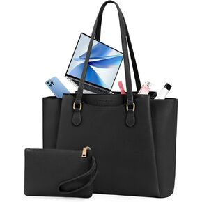 RAINSMORE Laptop Bag for Women 15.6 Inch Work Tote Waterproof Computer Bags Leather Purse Large Briefcase Handbag for Office