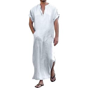 YAOHUOLE Men's Short Sleeve Kaftan Thobe Side Split Caftan with Pockets Long Gown Thobe