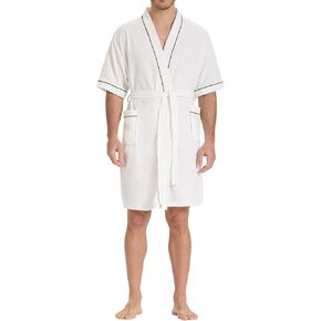 SIORO Waffle Knit Robe for Men, Short Lightweight Bathrobe with Kimono & Pockets, Short-Sleeves Summer Loungewear for Spa