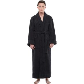 Mens Cotton Bathrobe, Ankle Length Long Men’s Terry Cloth Towel Bath Robe