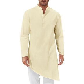 Runcati Mens Kaftan Robe Thobe Cotton Cotton Long Henley Shirt Discual Scalim Subs Tops Kurta