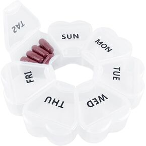 Quacc Large Weekly Pill Organizer Box, 7 Day Portable Round Daily Vitamin Capacity Compartments Container Medcine Holder Case for Fish Oil Medicine Supplement (Transparent)