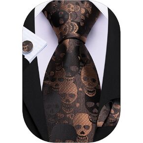 Barry.Wang Man Tie Sets Skull Ties Animal Extra Long Necktie Silk Woven Handkerchief Cufflinks Festival Party Gift