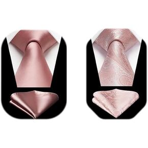 Hisdern Mens يربط العلاقات الوردية للرجال الكلاسيكية Blush Pink Tie و Pocket Square مجموعة Paisley الرسمية العنق