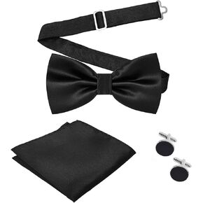 Medsuo Adjustable Bowtie Pocket Square Cufflinks Tuxedo Men's Solid Color Handkerchief Pre-Tied Bow Tie for Weddings, Parties, Proms