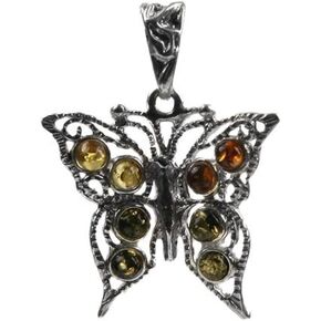 Ian and Valeri Co. Multicolor Amber Sterling Silver Butterfly Pendant