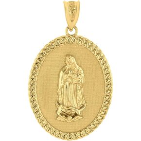 Religious Jewelry Certified 10k Yellow Gold Blessed Our Lady Of Guadalupe Miraculous Oval Medal Pendant, 1.29"
