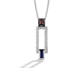 Jewelili Star Wars™ Fine Jewelry R2 Series Women's Pendant 1/5 Ct.Tw. White Diamonds Garnet and Blue Sapphire Silver