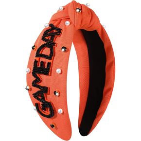 Game Day Headband Pearl Rhinestone Football Knotted Headband Accessories Purple Crystal Beaded TIGER Orange Red Black Football Top Knot Hairband Headpiece College Football Game Outfit Gift in Saudi Arabia