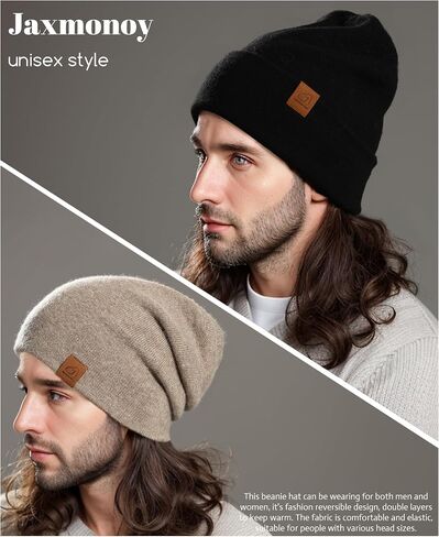 jaxmonoy Slouchy Knit Beanies Winter Hats for Women Men Soft Warm Reversible Slouch Cuffed Skull Knitted Beanie Cap in Kuwait