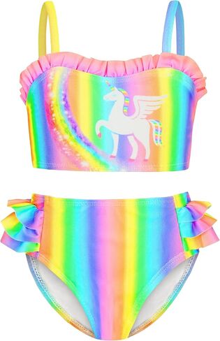 4-8Y Girls Bikini Swimsuit, Unicorn 2 Piece Bathing Suit for Kids UPF 50+ Rainbow Spaghetti Swimwear Swimming Suit in Saudi Arabia