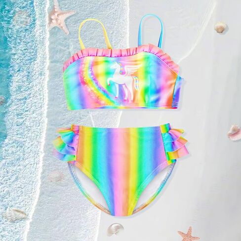 4-8Y Girls Bikini Swimsuit, Unicorn 2 Piece Bathing Suit for Kids UPF 50+ Rainbow Spaghetti Swimwear Swimming Suit in Saudi Arabia