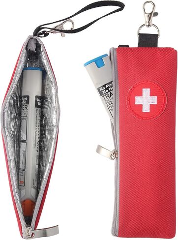 EpiPen Carrying Case, 2 Pack Emergency Medical Bag with Carabiner, Medicine Bag for EpiPens, Asthma Inhaler, Auvi-Q,Eye Drops,Anti-Histamine,Allergy Medication (Red) in Kuwait