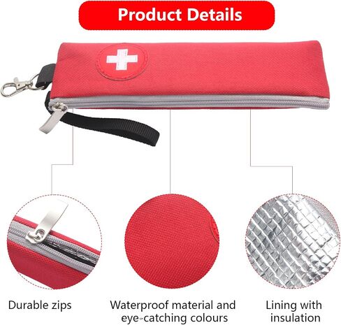 EpiPen Carrying Case, 2 Pack Emergency Medical Bag with Carabiner, Medicine Bag for EpiPens, Asthma Inhaler, Auvi-Q,Eye Drops,Anti-Histamine,Allergy Medication (Red) in Kuwait