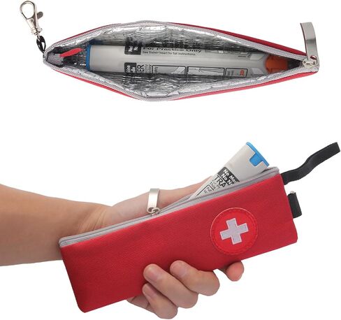EpiPen Carrying Case, 2 Pack Emergency Medical Bag with Carabiner, Medicine Bag for EpiPens, Asthma Inhaler, Auvi-Q,Eye Drops,Anti-Histamine,Allergy Medication (Red) in Kuwait