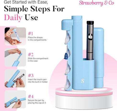 STRAWBERRY & CO DailyEase Insulin Travel Case with Built-in Sharps Dispenser – TSA-Approved Diabetic Supply Organizer for Ozempic, Insulin Pens, and Needle Storage - Blue in Kuwait