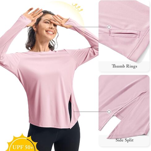 Rdruko Women's Sun Shirt Long Longe Upf 50+ UV Rash Guard Workout Outdoor Gym Tops with thumbholes in Kuwait