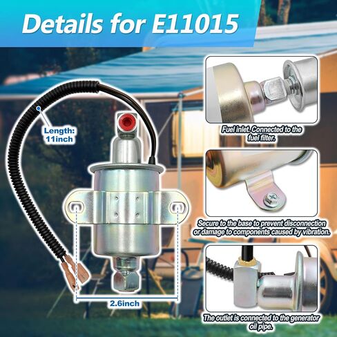 Electric Fuel Pump E11015 Replacement for Onan 5500 5.5KW Gas Generators Like Marquis Gold 5500 Etc. Fits HGJAA to HGJAF, Replace 149-2620 A047N929 A029F887 A064S965 GMB 596-1160 Herko RV008 in Saudi Arabia