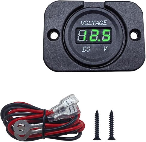 Car Battery Voltage Meter, DC 12V 24V Waterproof Battery Monitor, LED Digital Display Voltage Tester Gauge Meter with Terminal, Round Panel Voltage Gauge for Car UTV ATV Boat (Blue) in Kuwait