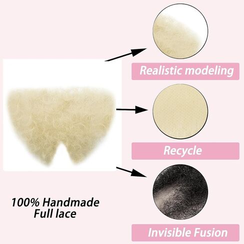 Fake Private Hair 100% Handmade Full Lace Biniki Hair Invisible Realistic Body Hairs, Fake Chest Hairs Mustache for Men and Women in Kuwait