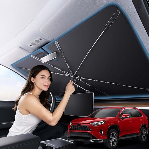 Zanch 2025 Upgraded Car Windshield Sun Shade [Cool Down by 75℉ ] with Heat Insulation Coating, Foldable Sunshade Umbrella Flexible Handle & Ribs, Medium (57''x32'') for Most Car, SUV, Truck, Van in Kuwait