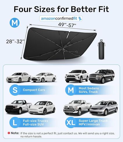 Zanch 2025 Upgraded Car Windshield Sun Shade [Cool Down by 75℉ ] with Heat Insulation Coating, Foldable Sunshade Umbrella Flexible Handle & Ribs, Medium (57''x32'') for Most Car, SUV, Truck, Van in Kuwait