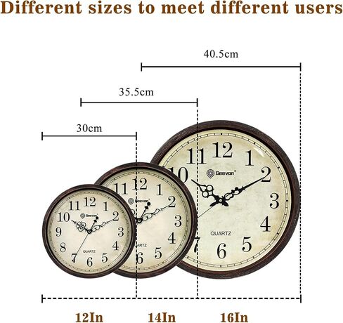 Geevon Vintage Brown Wall Clock ، صامت 16 "بطارية غير موقوتة على مدار ساعة الحائط تعمل على طراز ريفي مستدير على مدار الساعة المطبخ ، والفصول الدراسية ، وغرفة نوم ، وديكور غرفة المعيشة in Kuwait