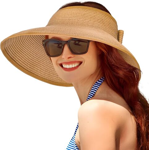 Sun Visor Hats for Women, Summer Packable Straw Beach Hat UV Protection 2025, Women's Ponytail Hat, Foldable Travel in Saudi Arabia
