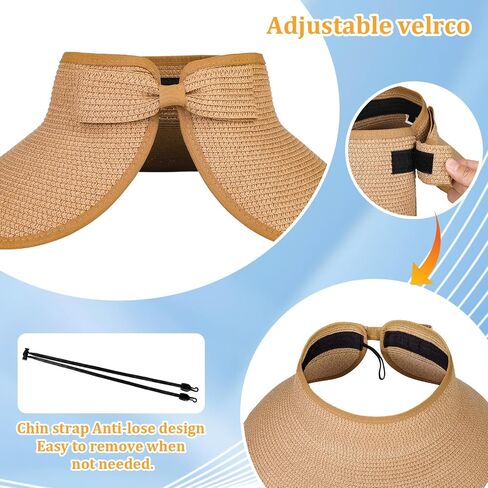 Sun Visor Hats for Women, Summer Packable Straw Beach Hat UV Protection 2025, Women's Ponytail Hat, Foldable Travel in Saudi Arabia