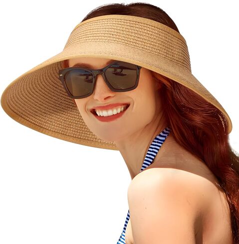 Sun Visor Hats for Women, Summer Packable Straw Beach Hat UV Protection 2025, Women's Ponytail Hat, Foldable Travel in Saudi Arabia
