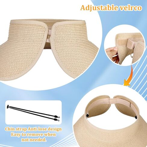 Sun Visor Hats for Women, Summer Packable Straw Beach Hat UV Protection 2025, Women's Ponytail Hat, Foldable Travel in Kuwait