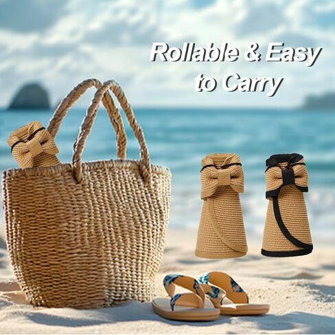قبعات صن قبعات للنساء ، UV UPF Straw Beach Hat قابلة للطي على نطاق واسع قبعات ذيل حصان الصيف سفر سفر قابلة للتعبئة in Kuwait
