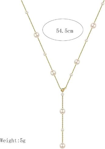 Boho Pearl Y Shape Necklaces for Women, Dainty 14k Gold Plated Pearl Beaded Chain Choker Necklace Trendy Jewelry Accessories Gift in Kuwait
